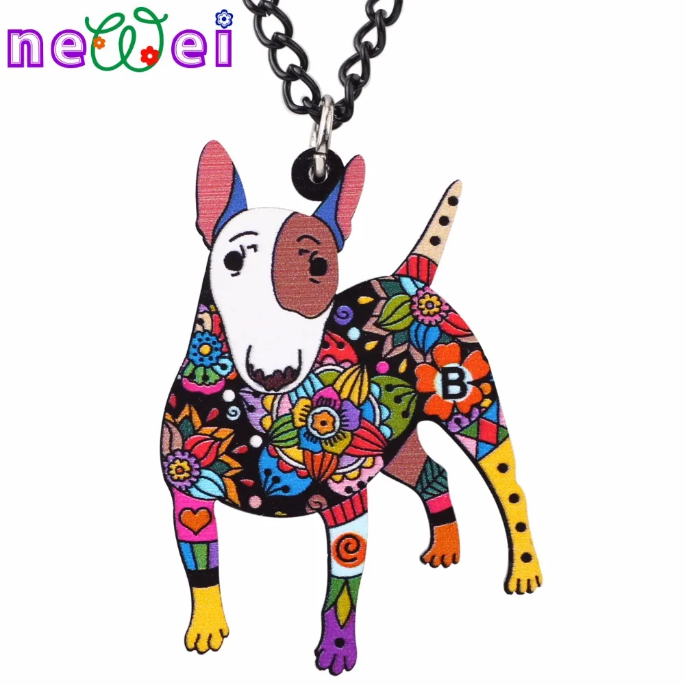 NEWEI Acrylic Bull Terrier Dog Necklace Sweet Pendant Chain Collar
