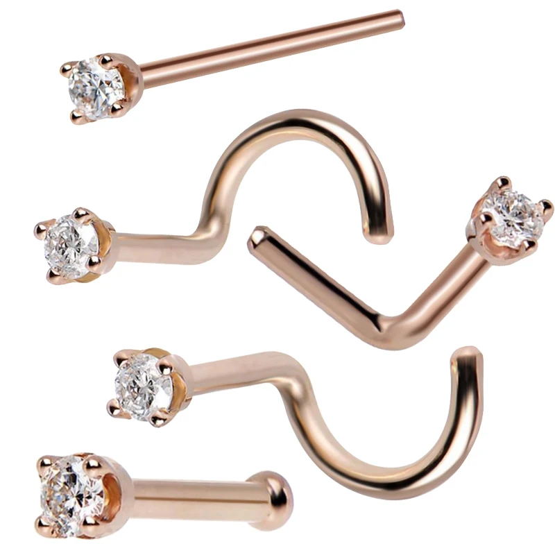 5Pcs Fashion Body Jewelry Rhinestone Rosegold Nose Studs Stainless
