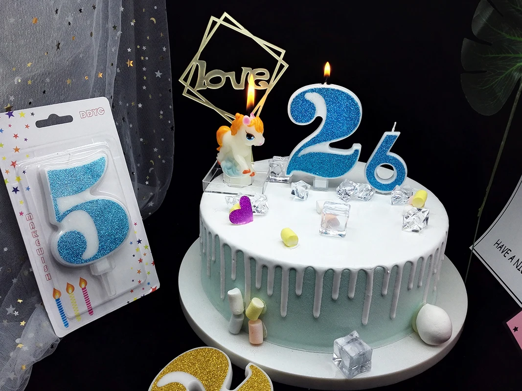 Экстра большой синий блеск свечи-цифры с днем рождения торт полная луна сто дней признание мужской мальчик ребенок 520 подарок