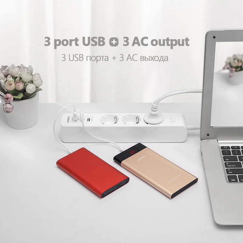 Pisen Розетка с 3 usb Сетевой Фильтр Порты и разъёмы USB розетка EU Удлинителя розетки
