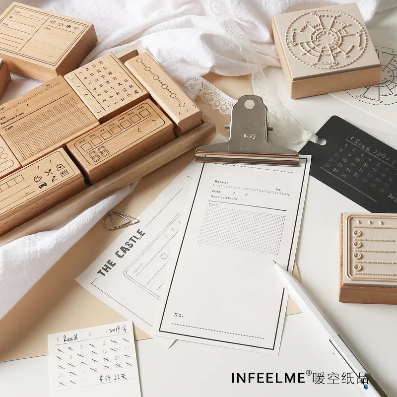 

Retro week plan/calendar/to do list wooden seal stamp Function series wood and rubber seal log rubber stamp decorative planner