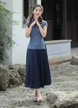 2015 Hot Sale Blue Chinese Traditionary Style Women’s Girl Casual Shirt Blouse Tops S M L XL XXL 3XL 2518-3