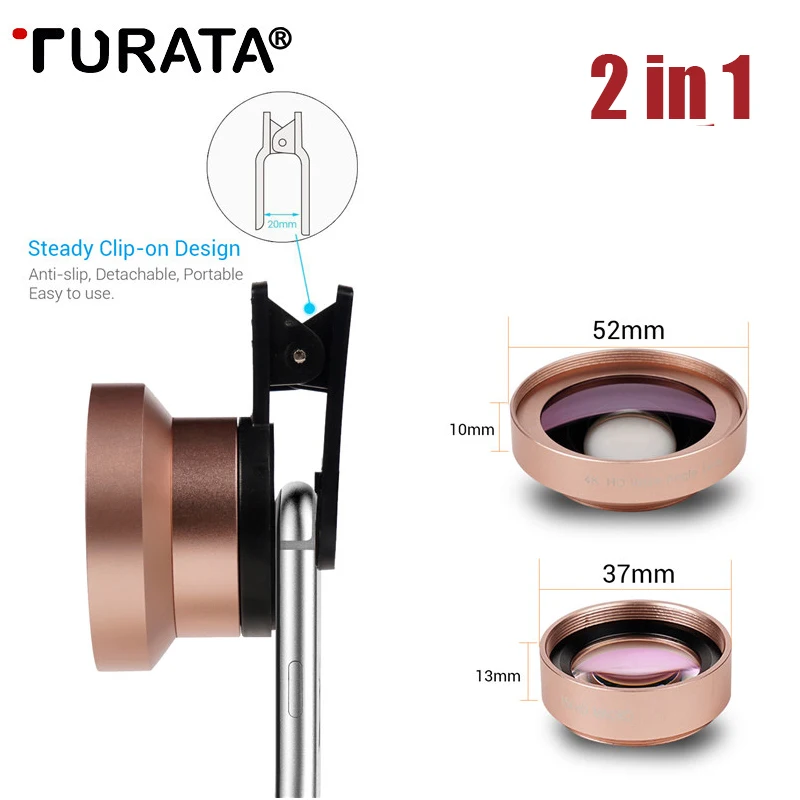 

TURATA Phone Lens,2 in 1 Cell Phone Camera Lens Kit, 0.45x Wide Angle +15X Macro Lens For iPhone Samsung HTC Android Smartphones