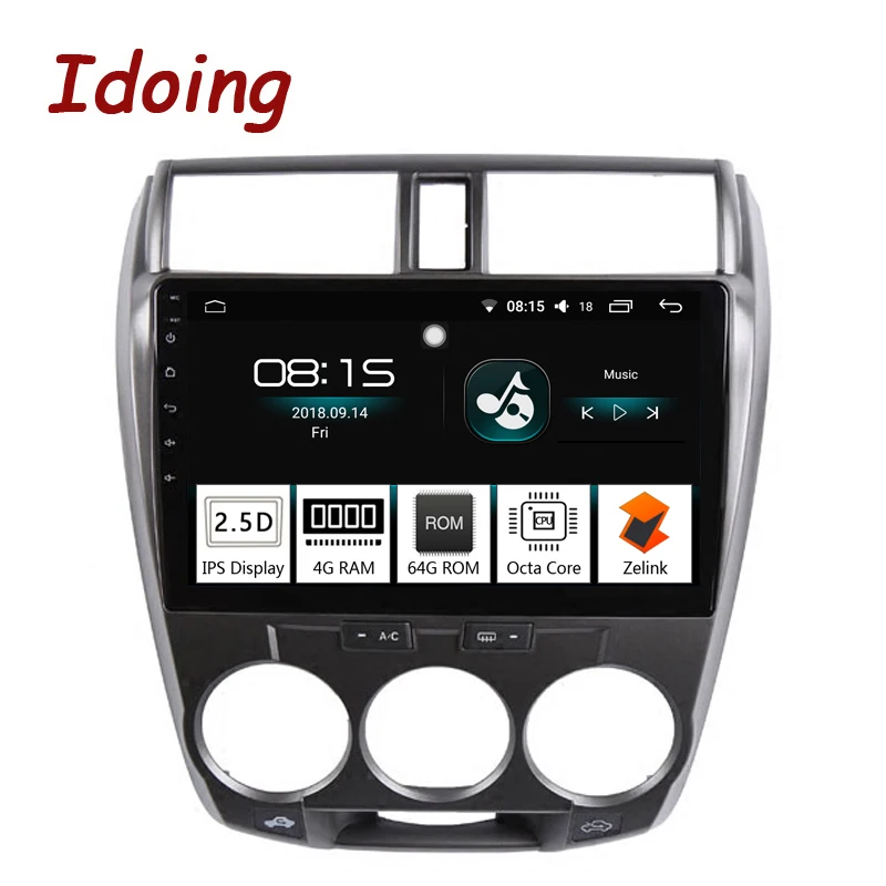 Perfect Idoing 10.2"4G+64G Octa Core Car Android 8.0 Radio Multimedia Player For Honda City 2008-2013 GPS Navigation Glonass 2.5D IPS 1