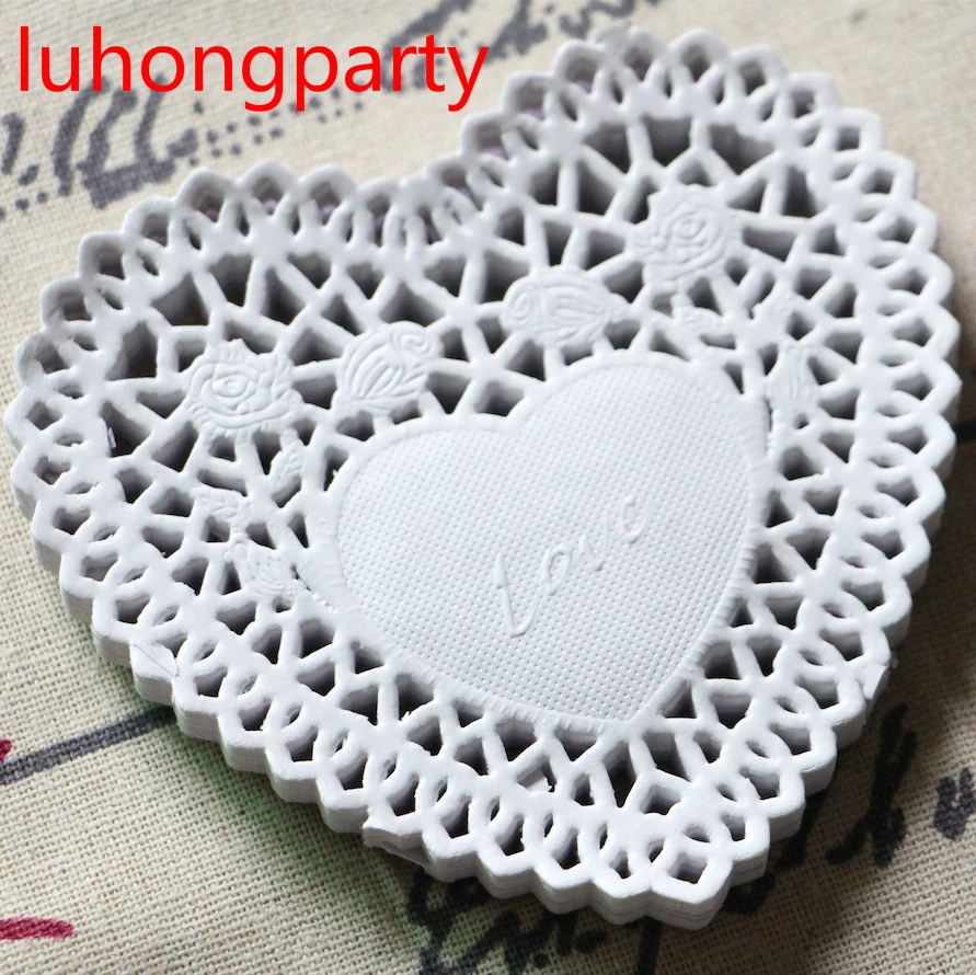 50pcs 10cm Heart Shape Lace Flower Paper Pads Doilies Placemat Crafts For DIY Scrapbooking/Cark Making/Wedding Table Decoration