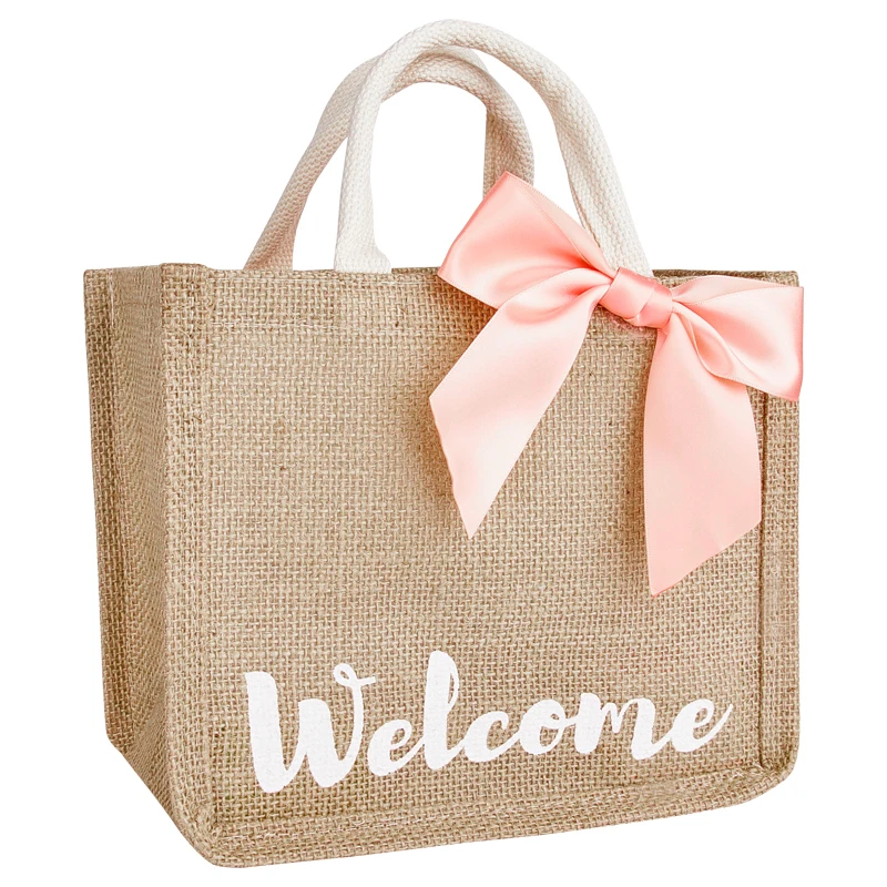 

Handmade Jute Bow Handbag Wedding Top-Handle Totes Bag Birthday Wedding Party Favors Gifts Candy Sack Jewelry Gift Pouch