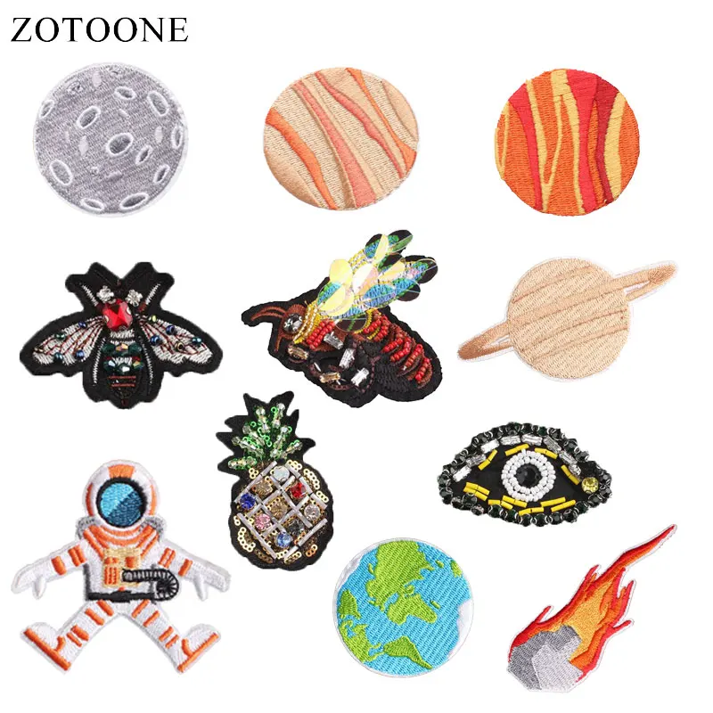 

ZOTOONE Planet Patches astronaut Stickers Diy Iron on Clothes Heat Transfer Applique Embroidered Applications Cloth Fabric G