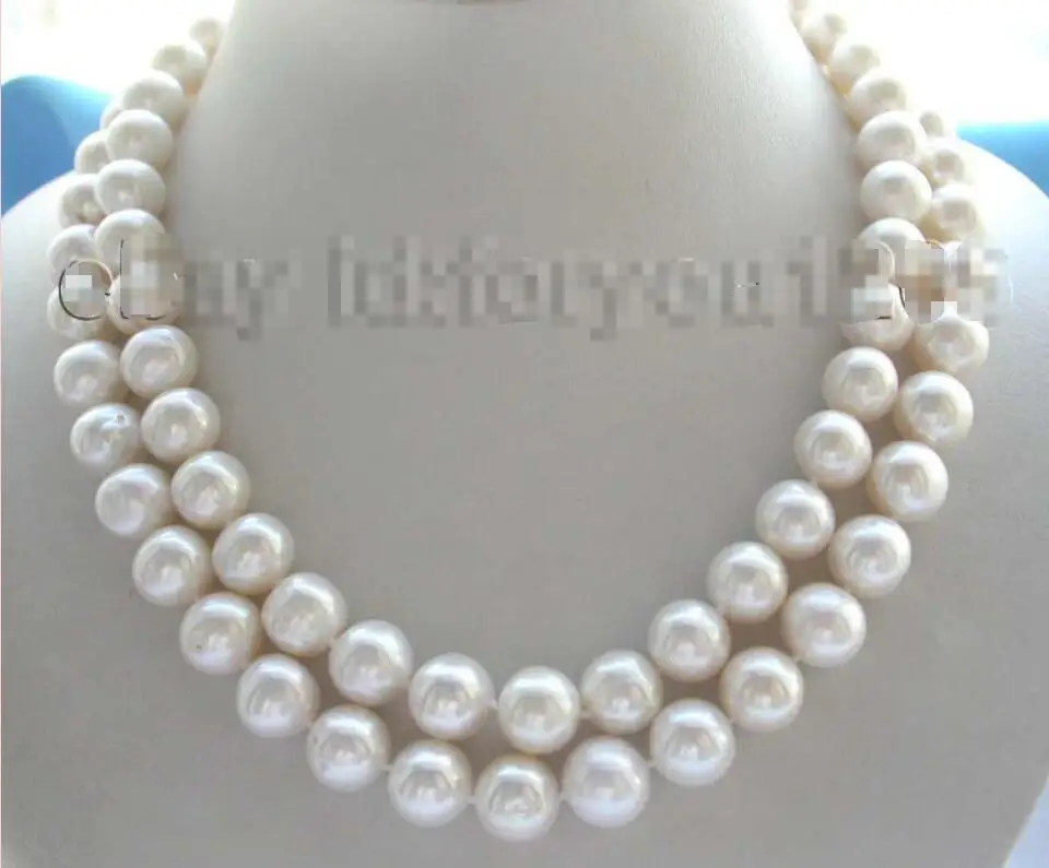

Free shipping hot sale Women Bridal Wedding Jewelry >>18" Double Natural 12mm Round White Pearl Necklace