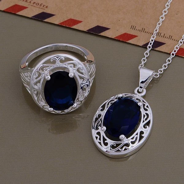 

Silver plated Jewelry Sets Ring 376 + Necklace 880 /bfdajwka eebamvia AS547
