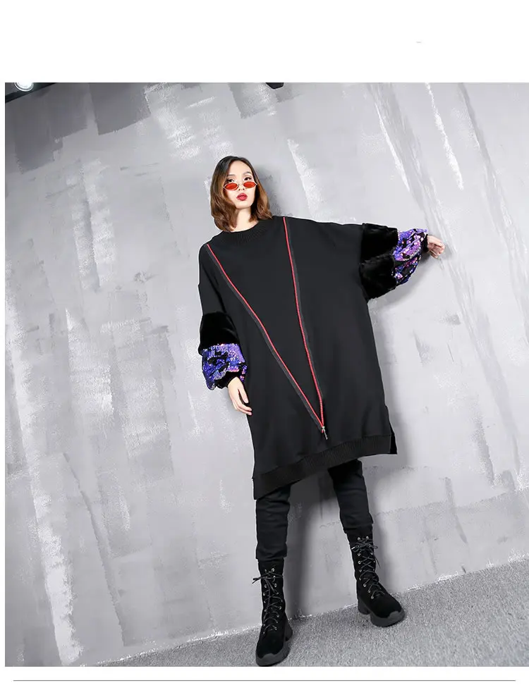 [Xitao] свободные Для женщин 2018 Осень Корея модные с круглым вырезом пуловер с длинными рукавами Топ женский в стиле пэчворк с пышными