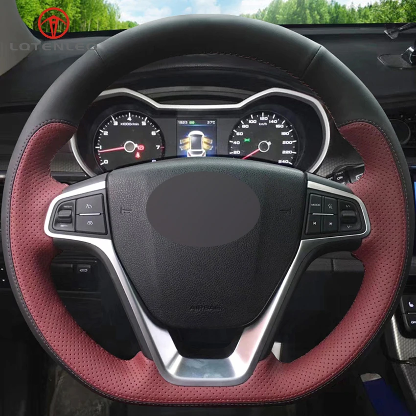 LQTENLEO черная винно-красная кожаная крышка рулевого колеса для Geely Vision X3 S1- Emgrand X7 Sport GL GT GS- King