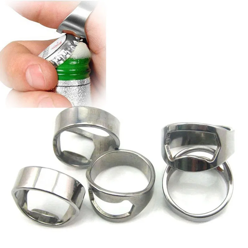 2PCS Stainless Steel Finger Ring Can Opener Ring Shape Beer Bottle