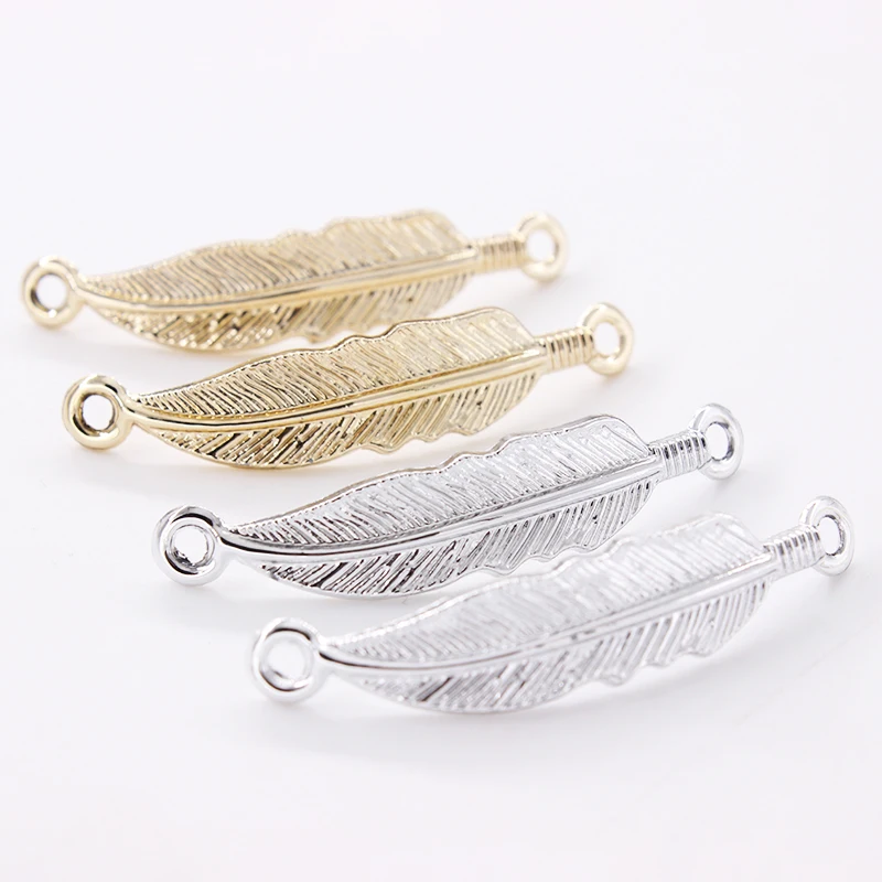 

30pcs/lot Feather Bracelet Necklace Connector Gold Plated Pendant Charms for DIY Jewelry Making Handmade Crafts Accessories