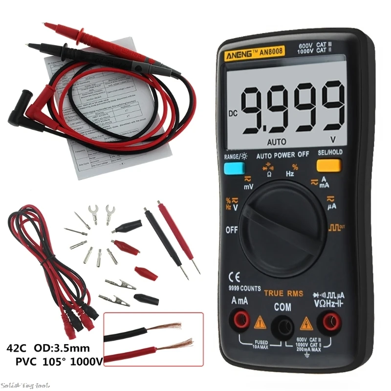 

AN8008 True RMS LCD Digital Multimeter Voltmeter Ammeter Voltage Current Black LS'D Tool