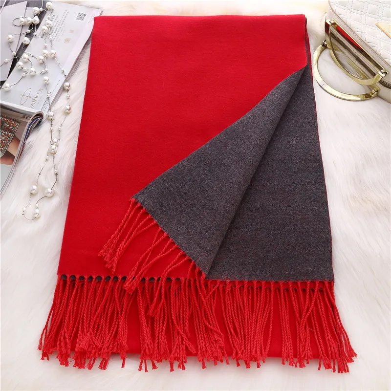 

Winter Women LIC Two Sides Cashmere Scarf Shawl Tippet Stoles Autumn Female Pashmina Blanket Scarves Ponchos and Capes Neck