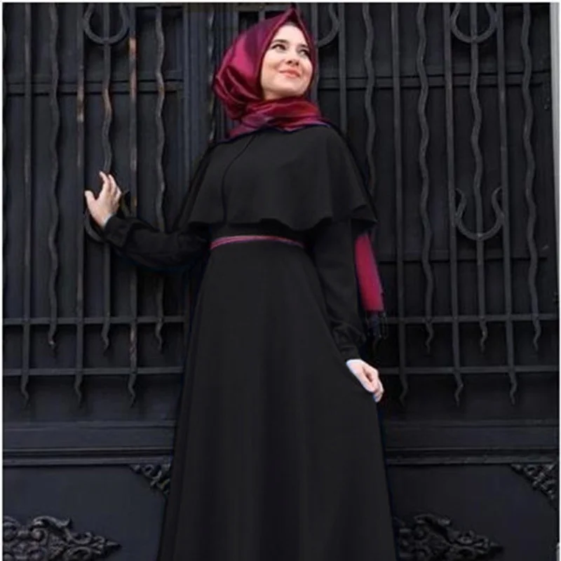 Мусульманское платье абайя Женская мода исламский арабский длинный хиджаб платье черное простая одежда традиционная абайя мусульманская 7 цветов - Цвет: Black