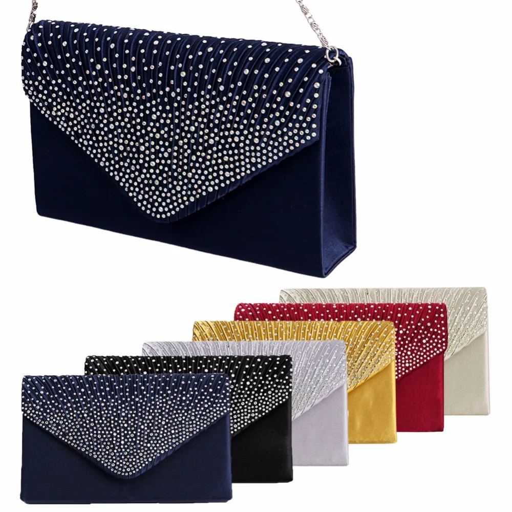 

1Pc Women Sparkling Rhinestone Satin Frosted Evening Bag Handbag Clutch Purse