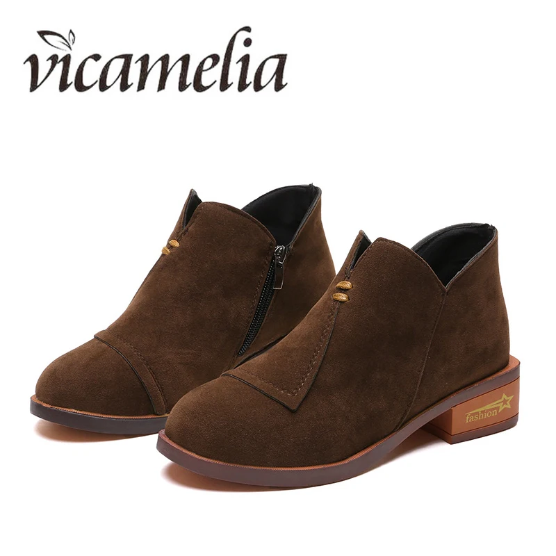 

Vicamelia Ankle Boots For Women Duck PU Flock Leisure Short Platform Boots Lady Middle Heel Shoes 2018 New Style Shoes Woman 142