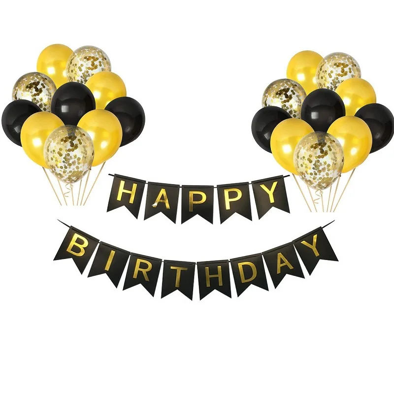 1 комплект золотые конфетти воздушные шары надувные детские душевые шарики ко дню рождения Черный счастливый плакат "с днем рождения" День рождения украшения