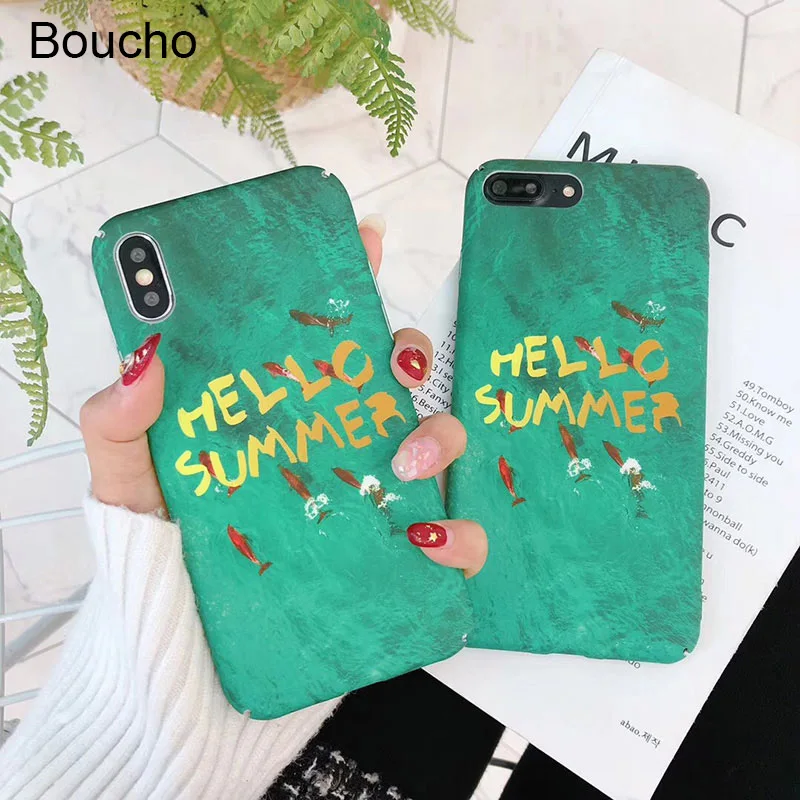 Boucho мило рыбы шаблон телефона чехол для iPhone X 6 6S 7 8 плюс Чехол Матовая Жесткий