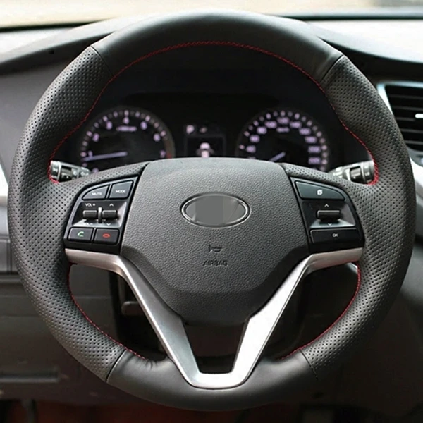 BANNIS ручной работы черный кожаный чехол рулевого колеса автомобиля для Hyundai Tucson 2015