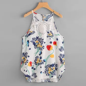 

2020 Summer tshirt Fashion Women Chiffon Boho Ladies Floral Sexy Cami Crop Top Casual Sleeveless Tee Tops Vest Shirt Tank Blusas