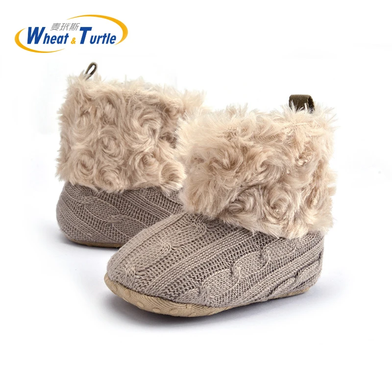

Mother Kids Baby Shoes First walkers Unisex Winter Warm Shoes For Infant Baby Soft Knitted Thinken Faux Fur First Walker Shoes