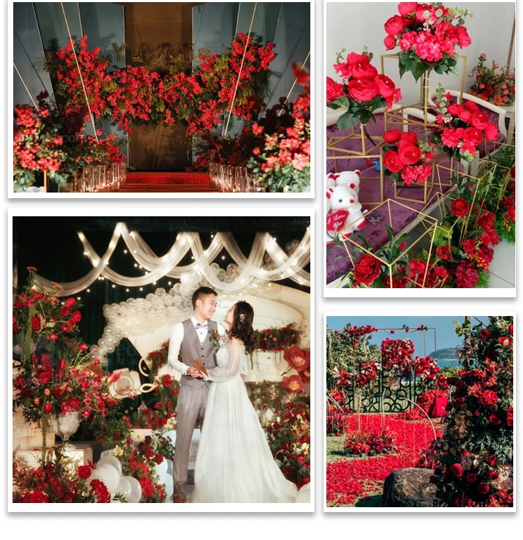 Роскошное красное классическое свадебное украшение цветок Сделай Сам Шелковая Роза Гортензия пион букет для стены невесты ручной Букет
