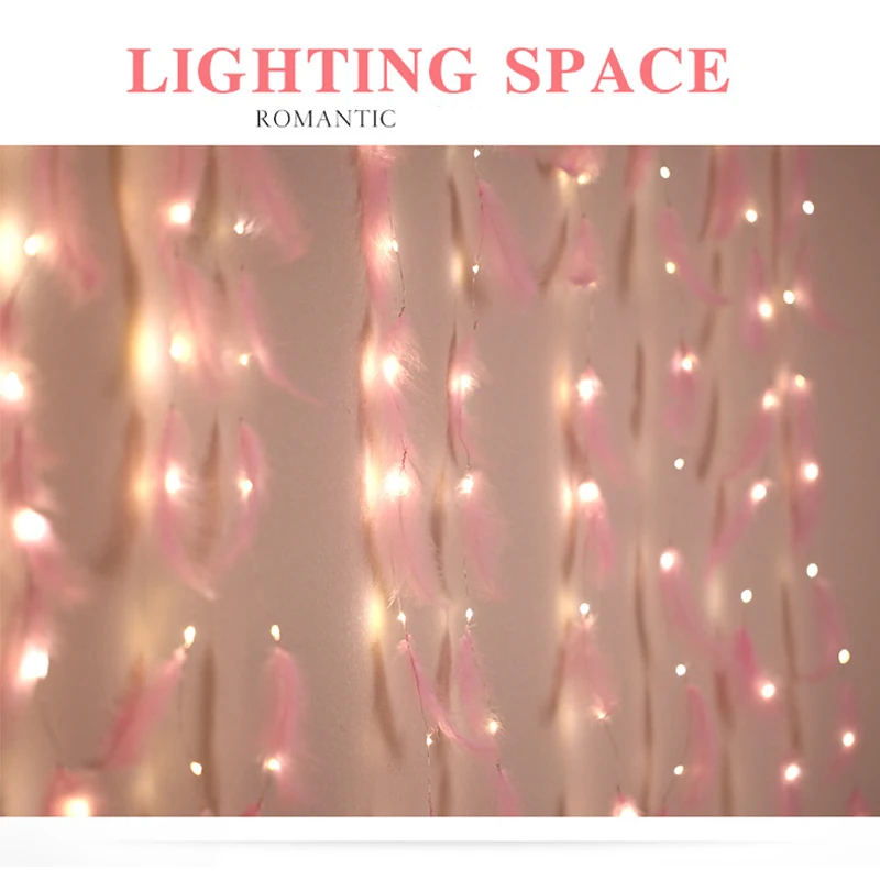 

Hot INS Style LED Feather Fairy String Lights Girl Indoor Pink Decoration Wedding Lamp Room Window LED String Lights