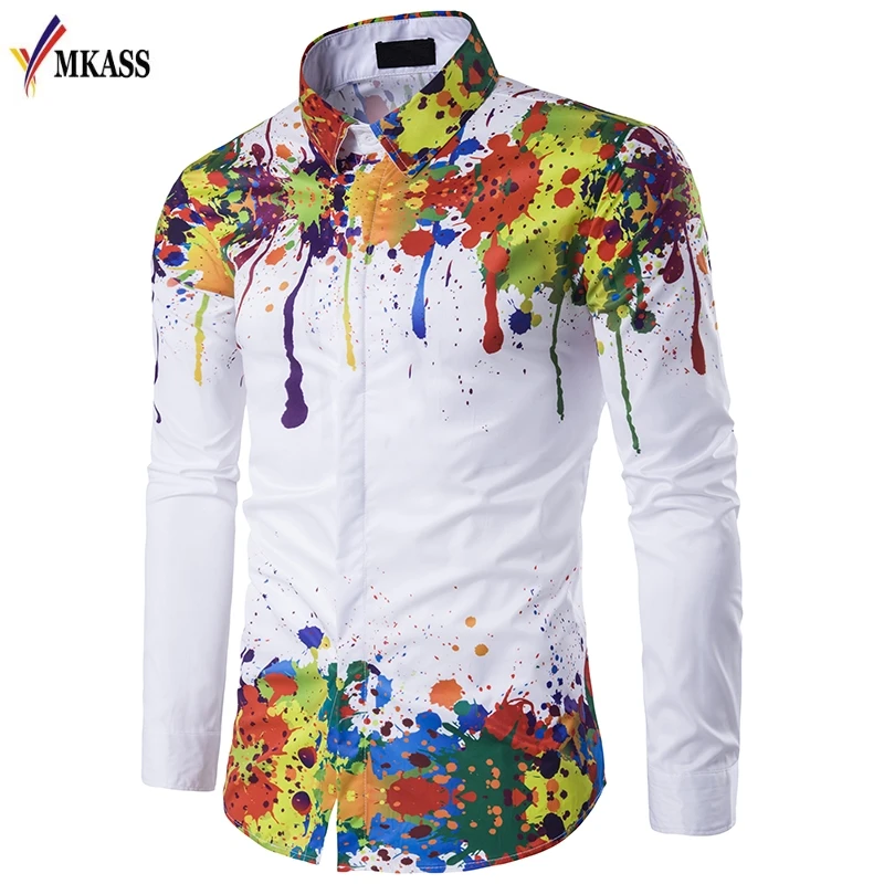 2017 Hot Sale Spring Autumn Features Print Shirts Men Casual 3D Shirt Long Sleeve Casual Slim Fit Men Shirts