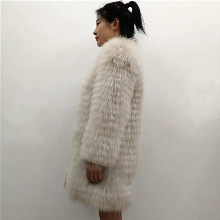 Новая мода Женское натуральное пальто из натурального меха енота куртка зимняя верхняя одежда длинное роскошное подлинное пальто для женщин Весна