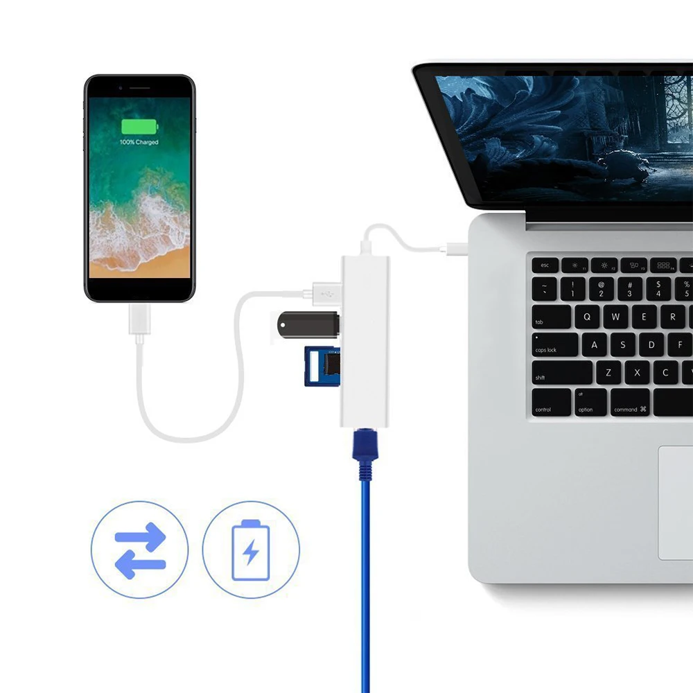 5 в 1 USBC к Rj45 USB 3 0 SD TF слот для карты концентратор 1000 Мбит/с Lan адаптер Type C удлинитель