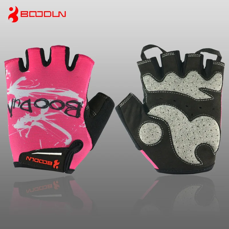 

BOODUN Summer Women's Cycling Gloves Half Finger Gel Pink Mesh Fabric Breathable Shockproof Gym Fitness Sports Bicycle Gloves