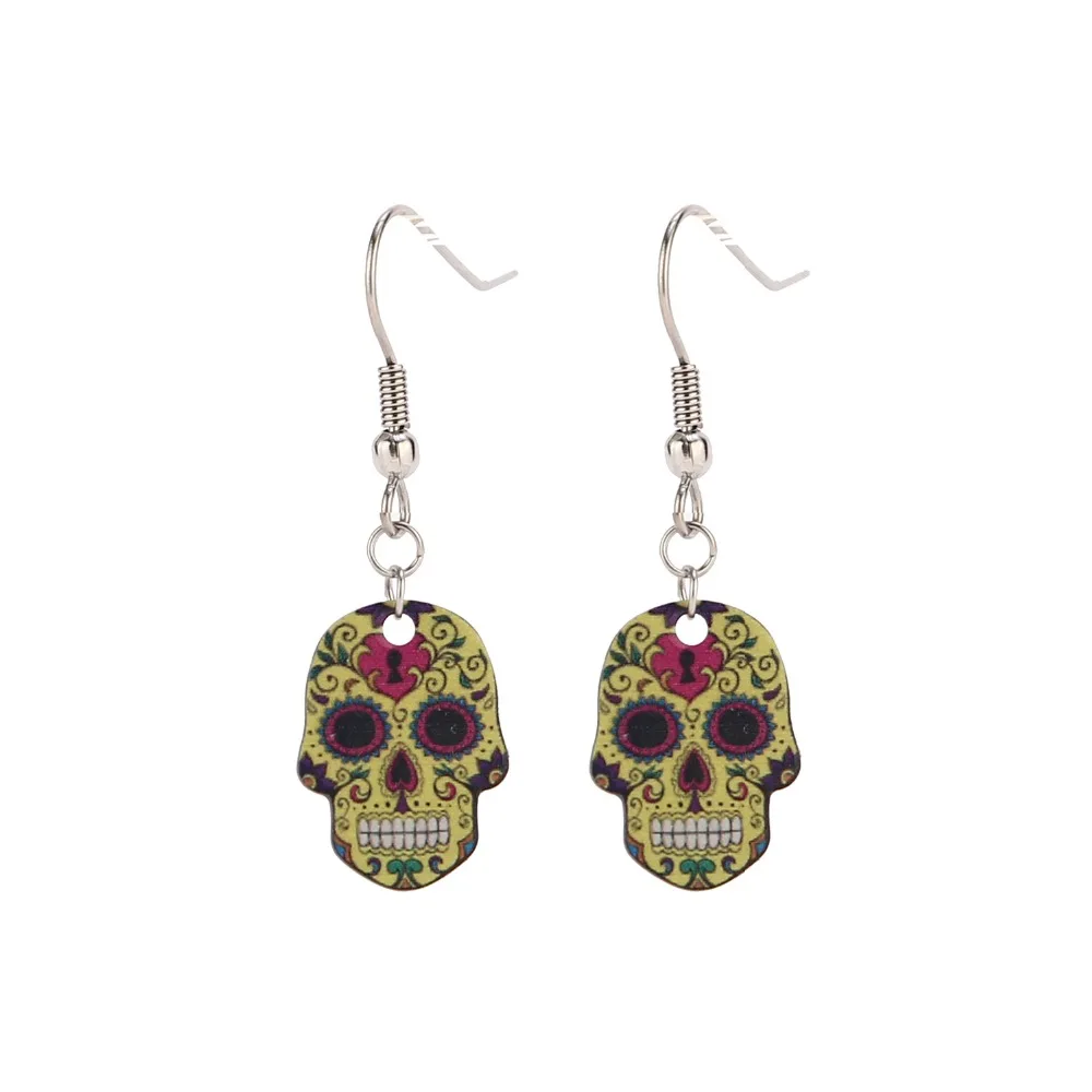 Day Of The Dead Sugar Skull Earrings Assorted Color Skulls stainless ...