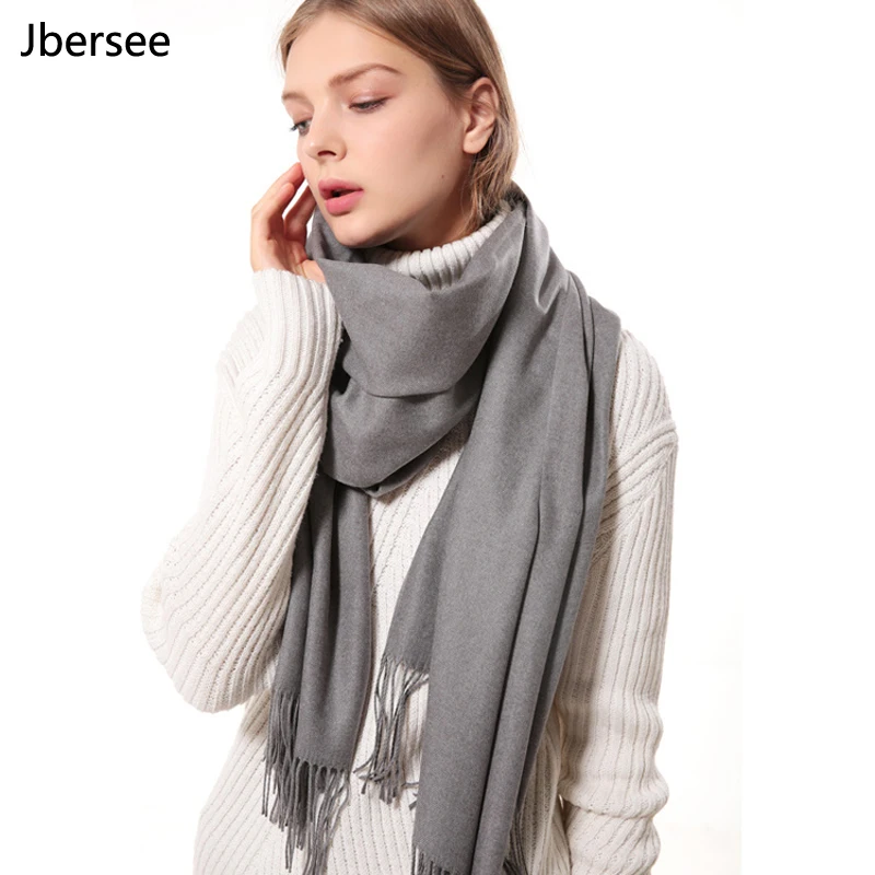 Luxury Brand Cashmere Scarf Women Solid Winter Thick Wool Pashmina