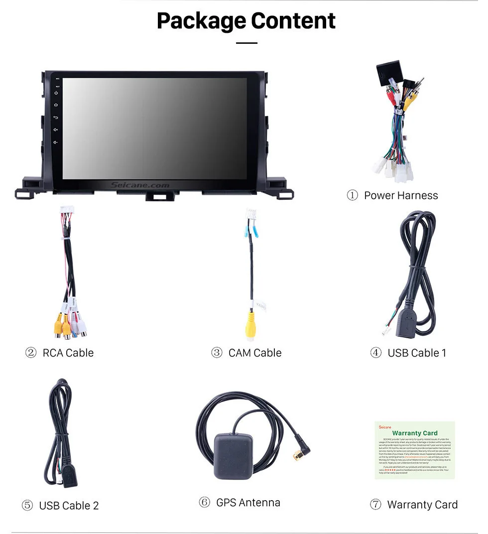 Best Seicane 10.1 inch for 2015 Toyota Highlander Android 8.1 GPS Navigation System 1024*600 Touchscreen Radio Bluetooth OBD2 DVR SWC 20