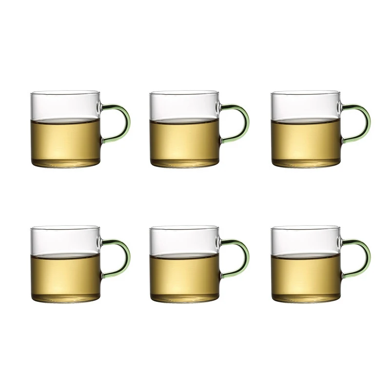 

6pcs 80ML Elegant Clear Drinking Healthy Mug With handle Heat Resistant Double Wall Layer Tea Mugs Water Flower Tea Cups