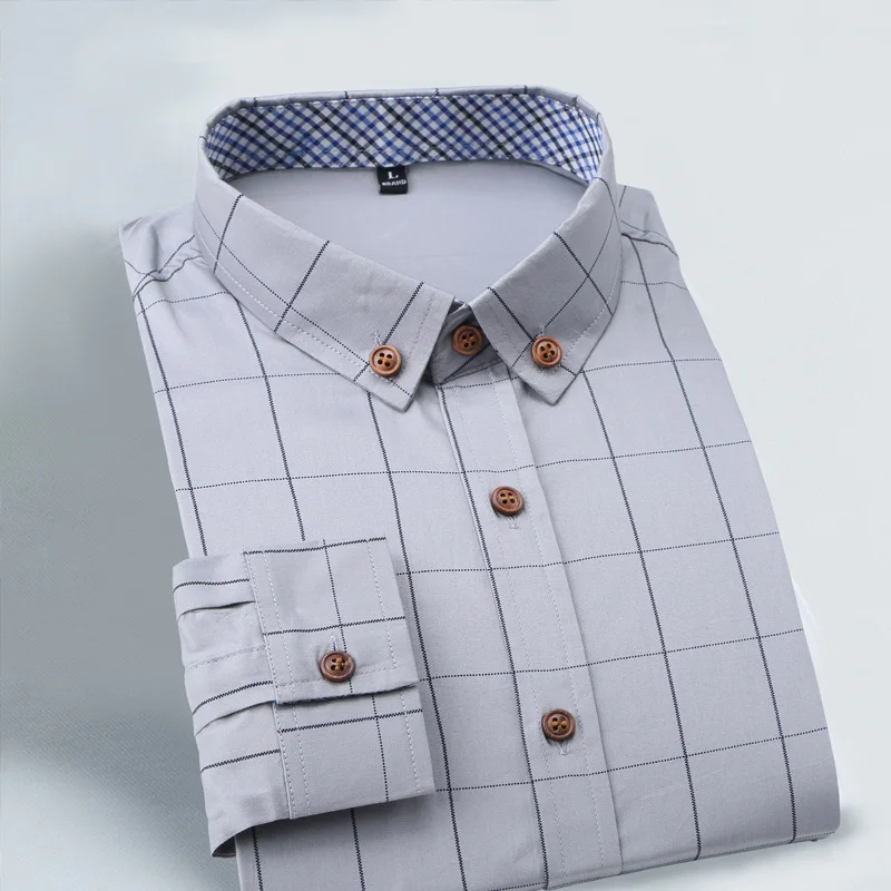 Мужская рубашка с длинными рукавами, повседневная, хлопок, формальные, мужские рубашки в клетку,, мужская рубашка в деловом стиле, 453 - Color: 1311-Gray
