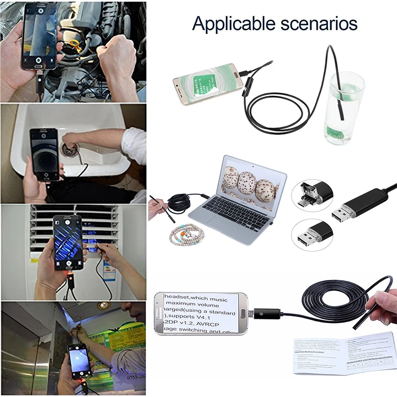 Antscope 5 мм/7 мм эндоскоп Android 6 LED USB камера Водонепроницаемая бороскоп 2в1 мягкий