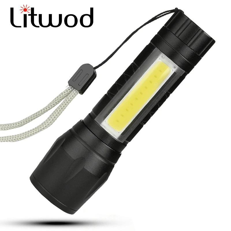 Litwod Z501517 светодиодный фонарик Q5 COB мини-фонарь Водонепроницаемый легкий алюминиевый фонарь из сплава 4 режима для кемпинга 14500 или AA