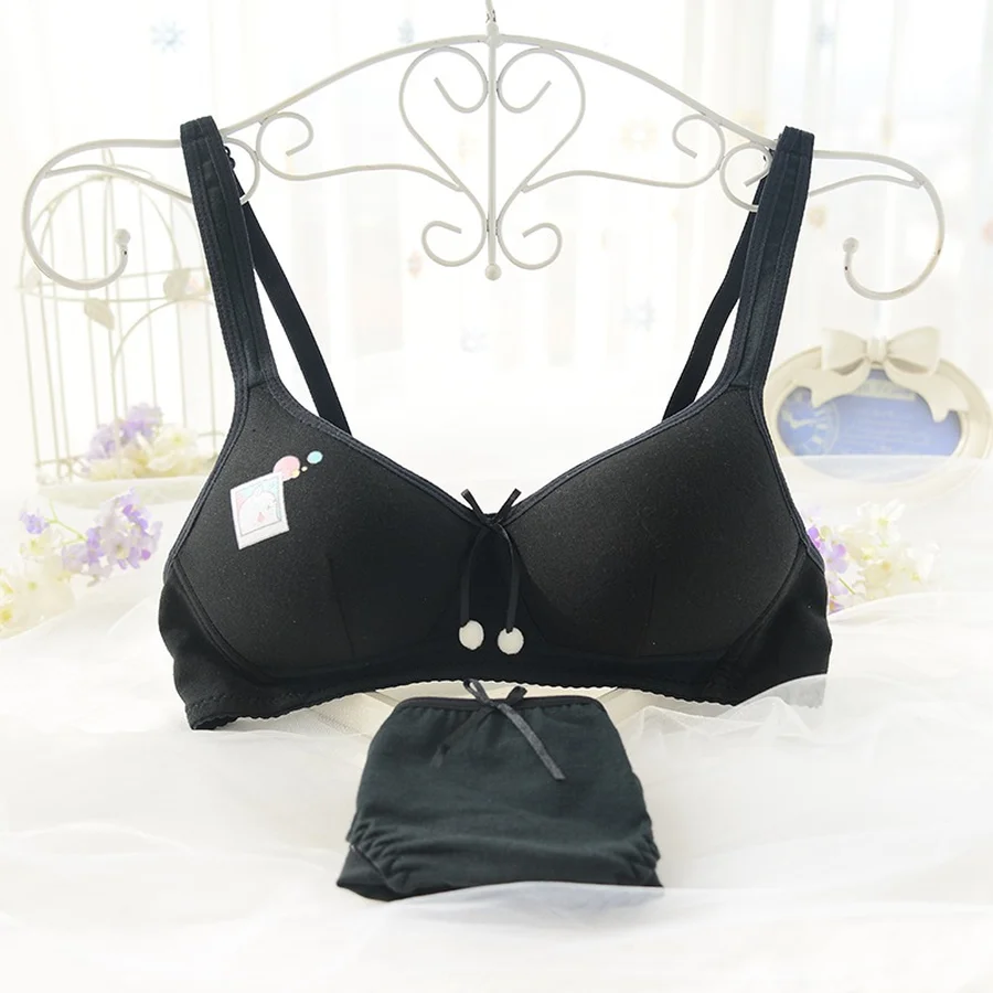 

Famli Kawaii Bra Set for Girls Teen Kids First Try on Training Bra+Pantie Sets Young Girl Small Breasts Cotton Print Underwear