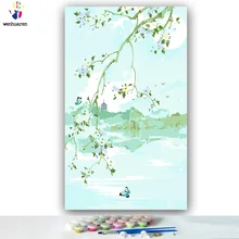 DIY Раскрашивание картины по номерам с цветами китайский стиль пейзаж Картина Рисунок Живопись по номерам оформлена дома