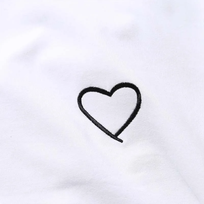 Summer Couples Lovers T-Shirt For Women Men Casual White Tops Tshirt Women T Shirt Love Heart Embroidery Print T-Shirt Female