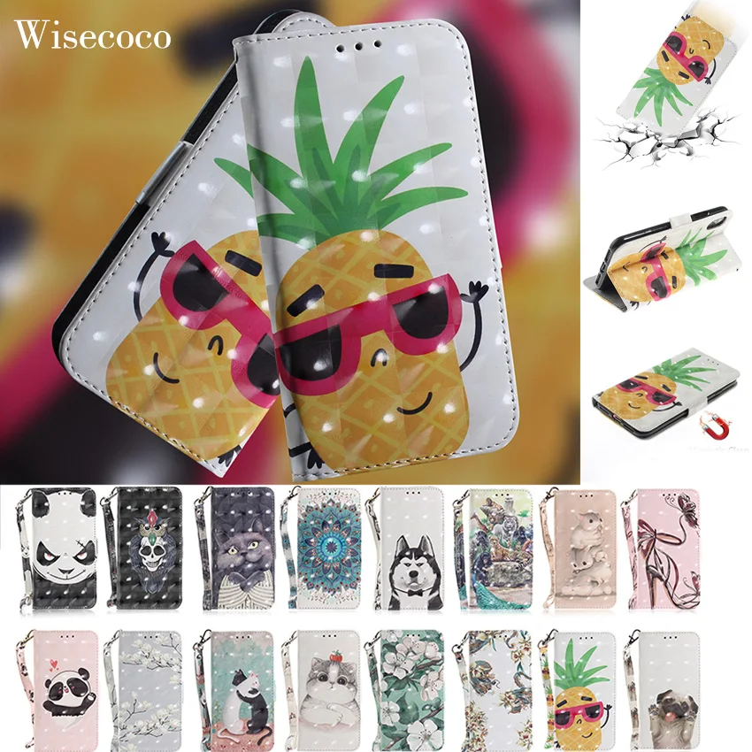 الفاخرة محفظة جلدية فليب حقيبة لهاتف أي فون X 8 7 6 6 S زائد S 10 كوكه 3D لطيف الأناناس الحيوان القط خزانة حامل حزام Etui