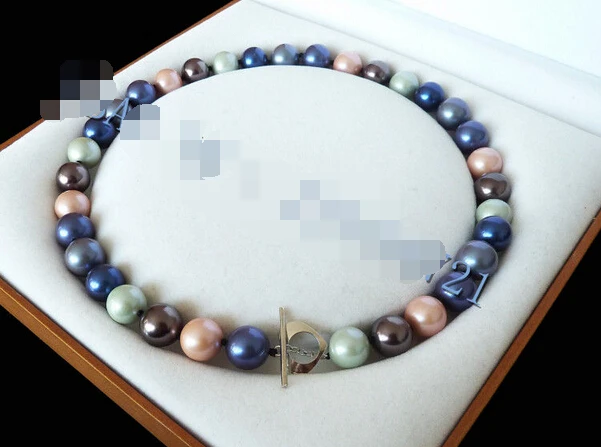 

12mm Multicolor south sea shell pearl necklace 18" AAA style Fine Noble real Natural free shipping