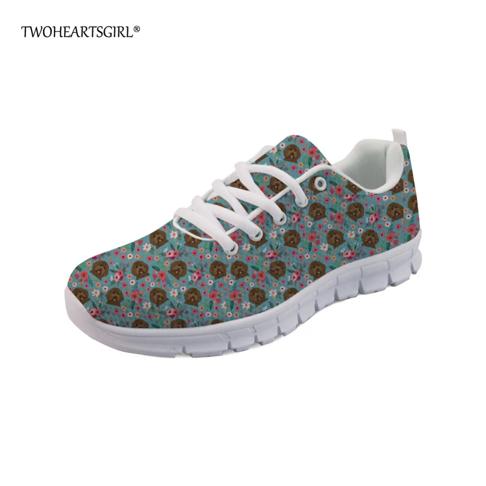 

Twoheartsgirl Fashion Flower Labradoodle Dog Women Sneakers Casual Lace Up Flats Breathable Women Mesh Walking Shoes Size 35-45