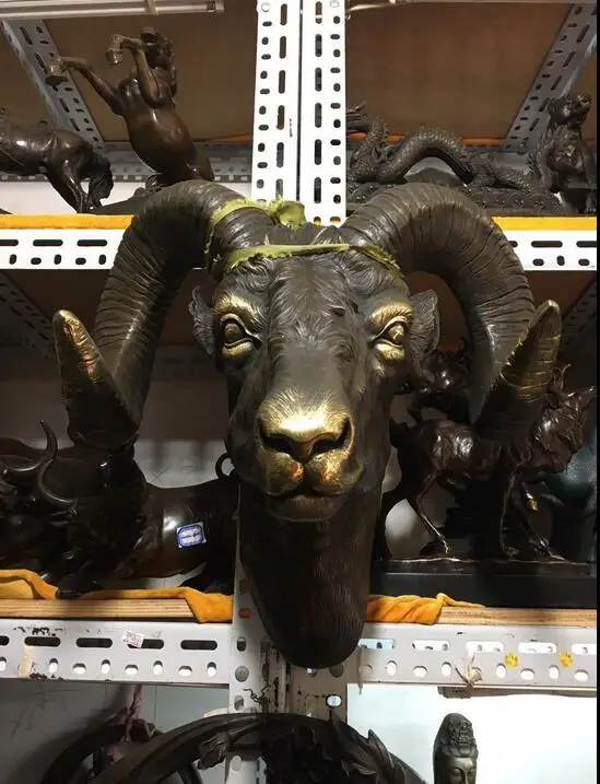 

16" Bronze Copper Animal Tibetan Antelope Deer Sheep head Sculpture Statue