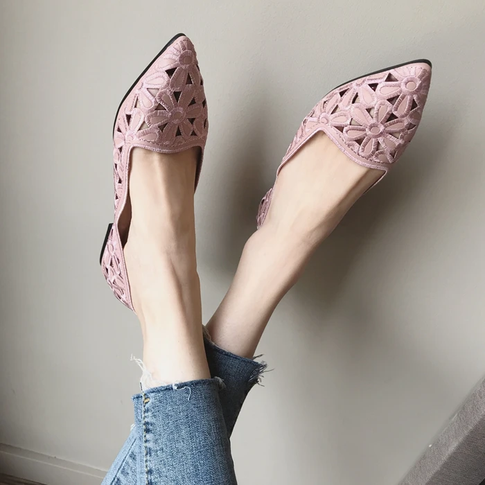 

Fashion Summer Flats Hollow Out Holes Shoes 2019 New Women Hollow-out Point Toe Flat Heel Women Casual Shoes