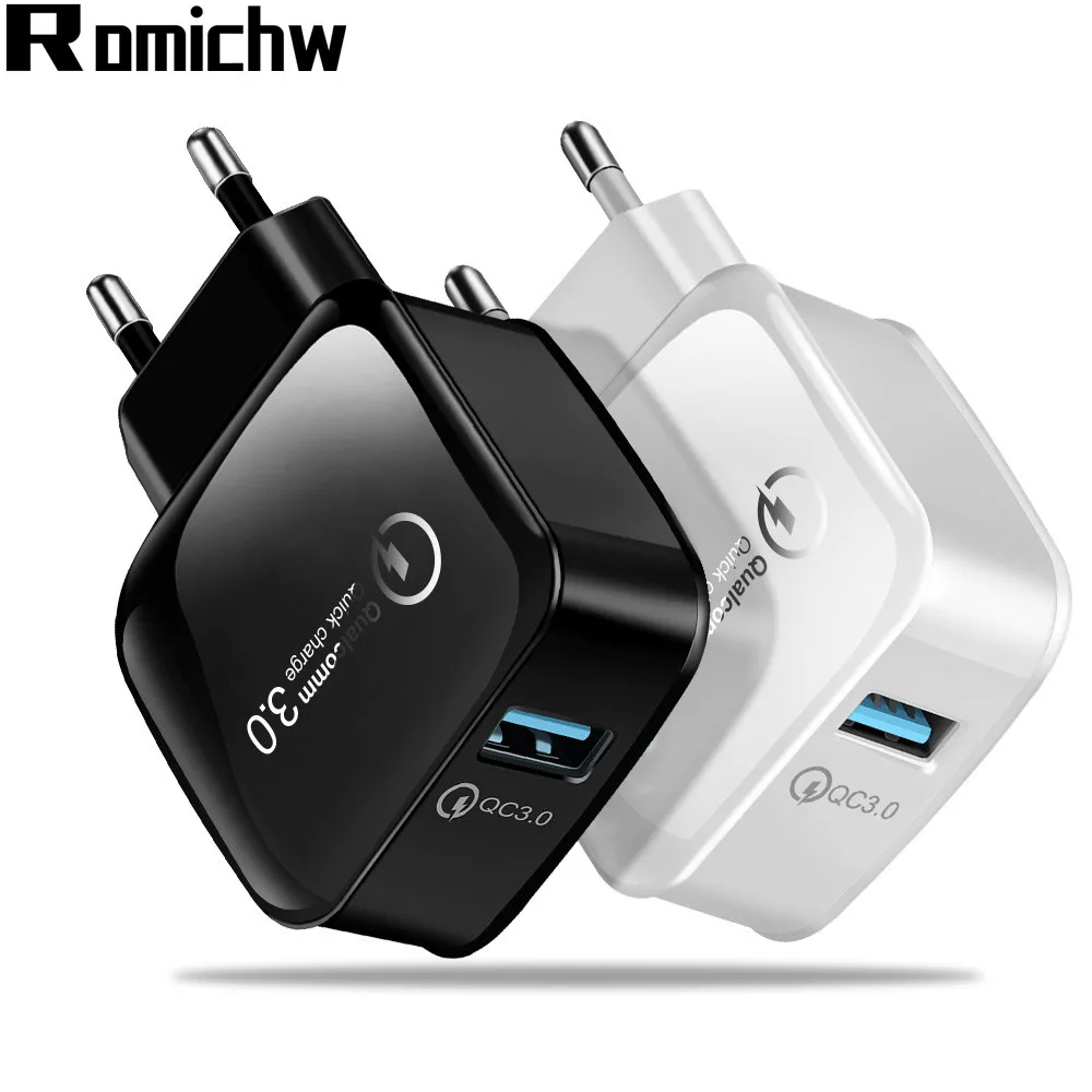 ROMICHW USB Quick Charge 3,0 2.4A для iPhone samsung Xiaomi huawei EU, быстрое зарядное устройство для мобильного телефона, зарядка для Redmi K20 OnePlus7