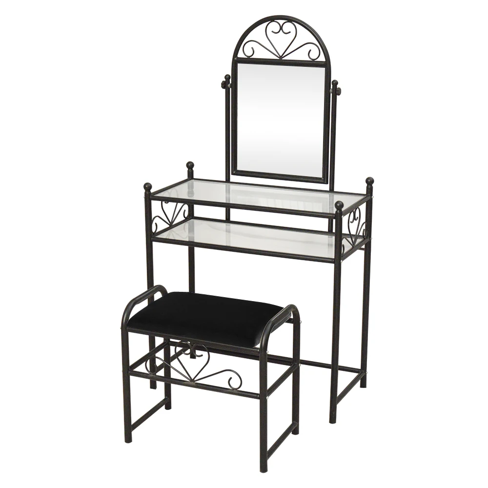 

Heart Shaped Iron Decoration Dresser with Rectangular Dressing Stool Black
